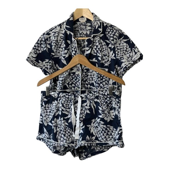 J. Crew Other - J Crew Navy Blue & White Pineapple Printed Short-Sleeve Pajama Set Size Small